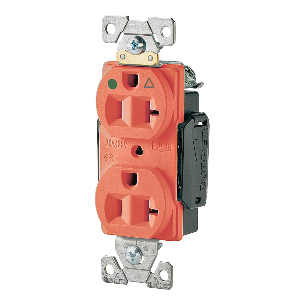 Eaton Cooper Wiring IG8300 IG8300RN Duplex Receptacle, 2 -Pole, 20 A, 125 V, Back, Side Wiring, NEMA: 5-20R