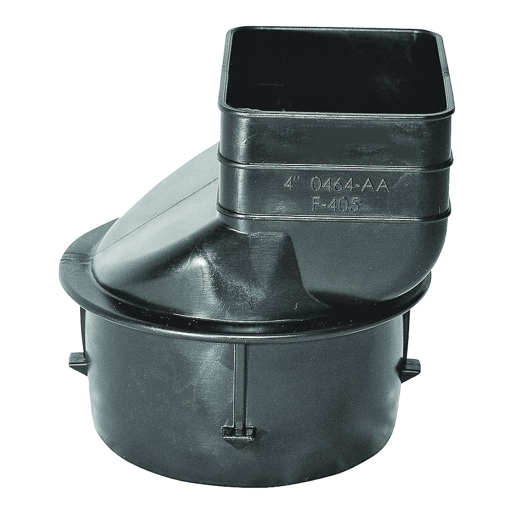 HANCOR 0464AA Downspout Adapter, 4 x 3-1/4 x 2-1/2 in Connection, Downspout x Pipe End, Polyethylene, Black