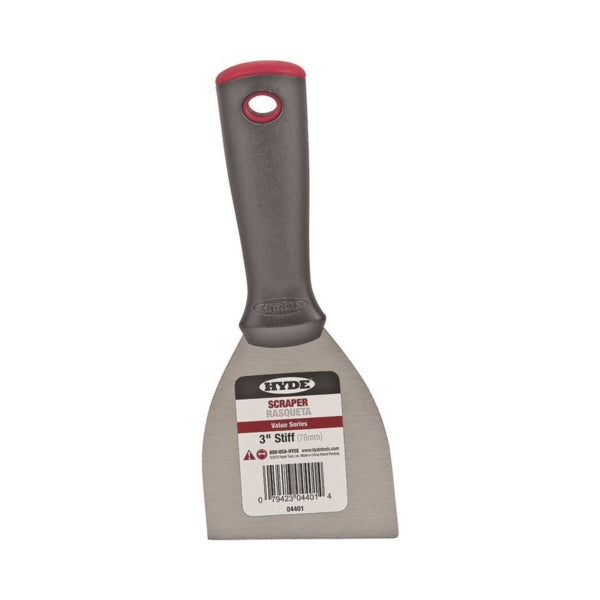 HYDE 04401 Paint Scraper, 3 in W Blade, Single-Edge Blade, HCS Blade, Polypropylene Handle, Ergonomic Handle