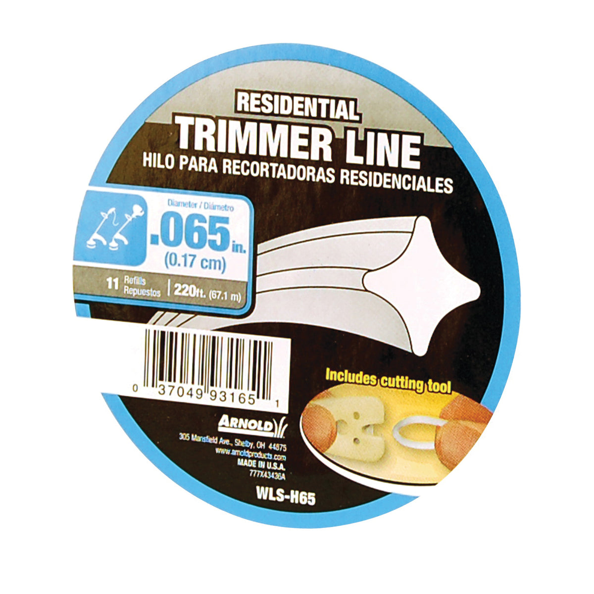 ARNOLD WLS-H65 Trimmer Line, 0.065 in Dia, 220 ft L, Nylon
