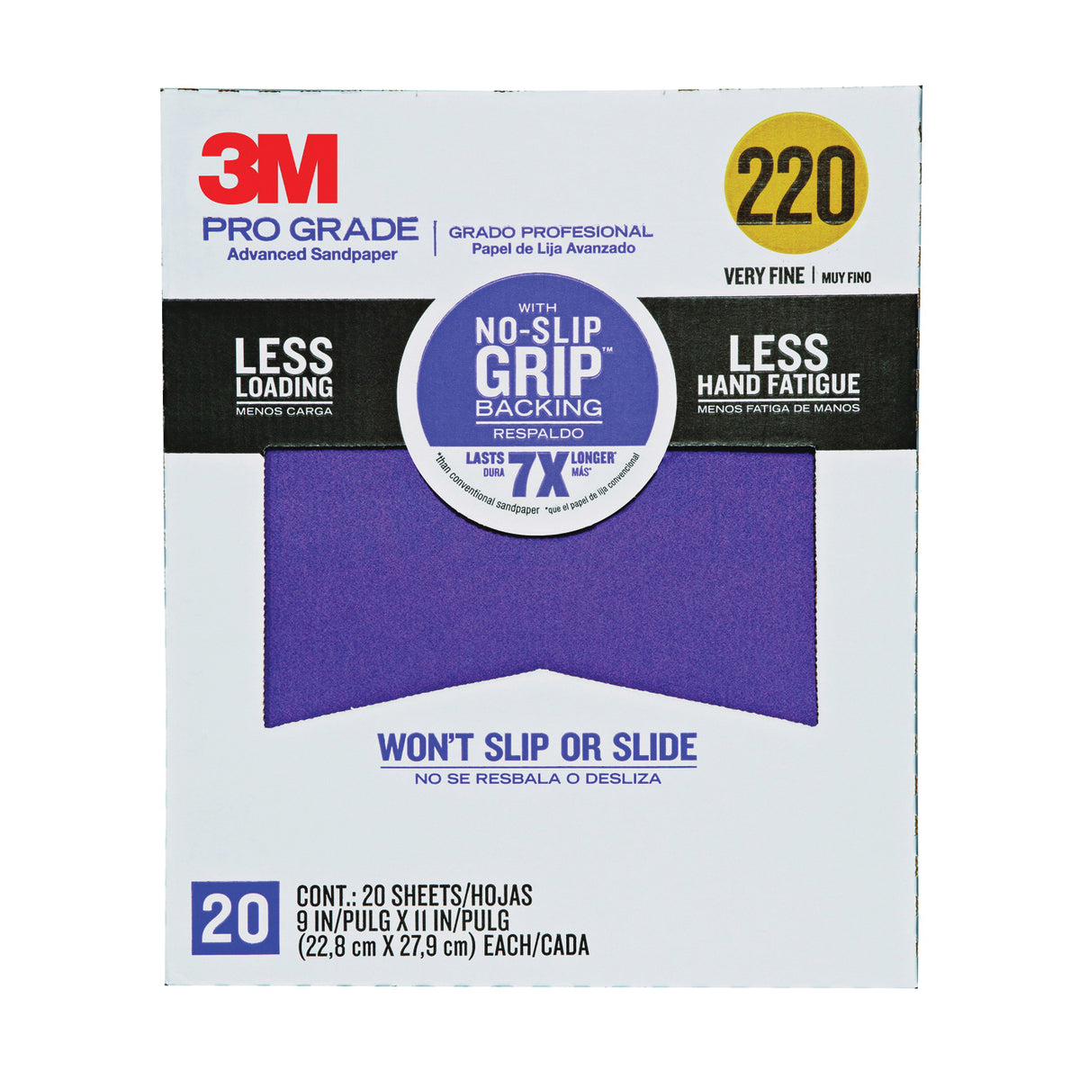 Scotch 26220CP-P-G Sandpaper Sheet, 11 in L, 9 in W, Very Fine, 220 Grit, Aluminum Oxide Abrasive, Paper Backing