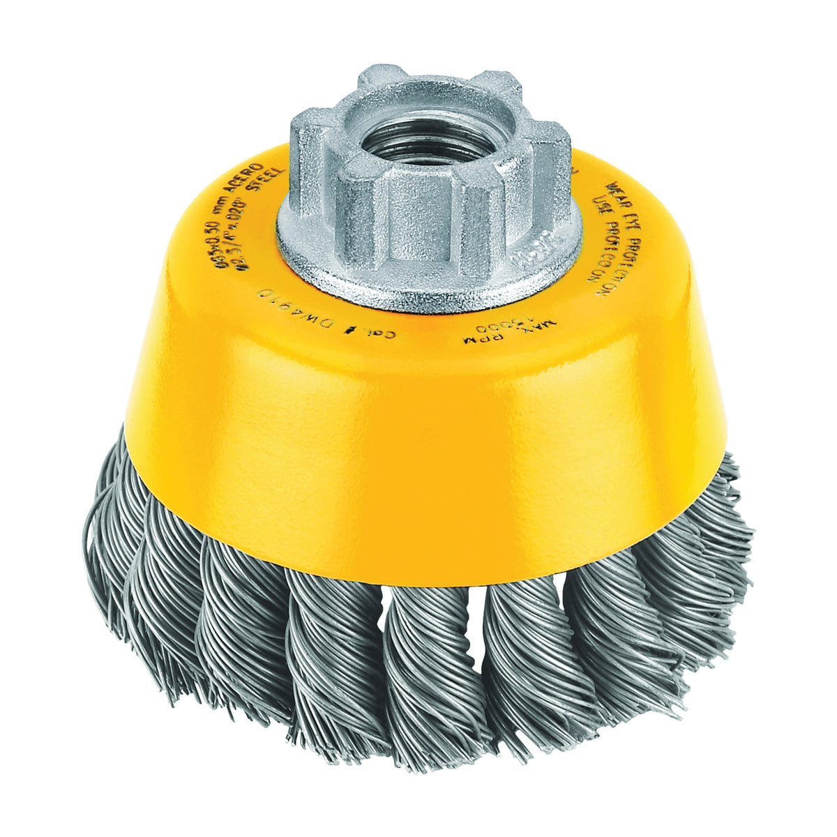 DeWALT DW4910 Wire Cup Brush, 3 in Dia, 5/8-11 Arbor/Shank, 0.02 in Dia Bristle, 7/8 in L Bristle Trim