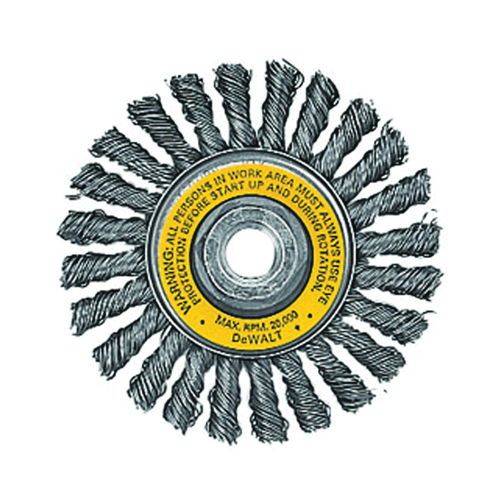 DeWALT DW4930 Wire Wheel Brush, 4 in Dia, 5/8-11 Arbor/Shank, 0.02 in Dia Bristle, Carbon Steel Bristle