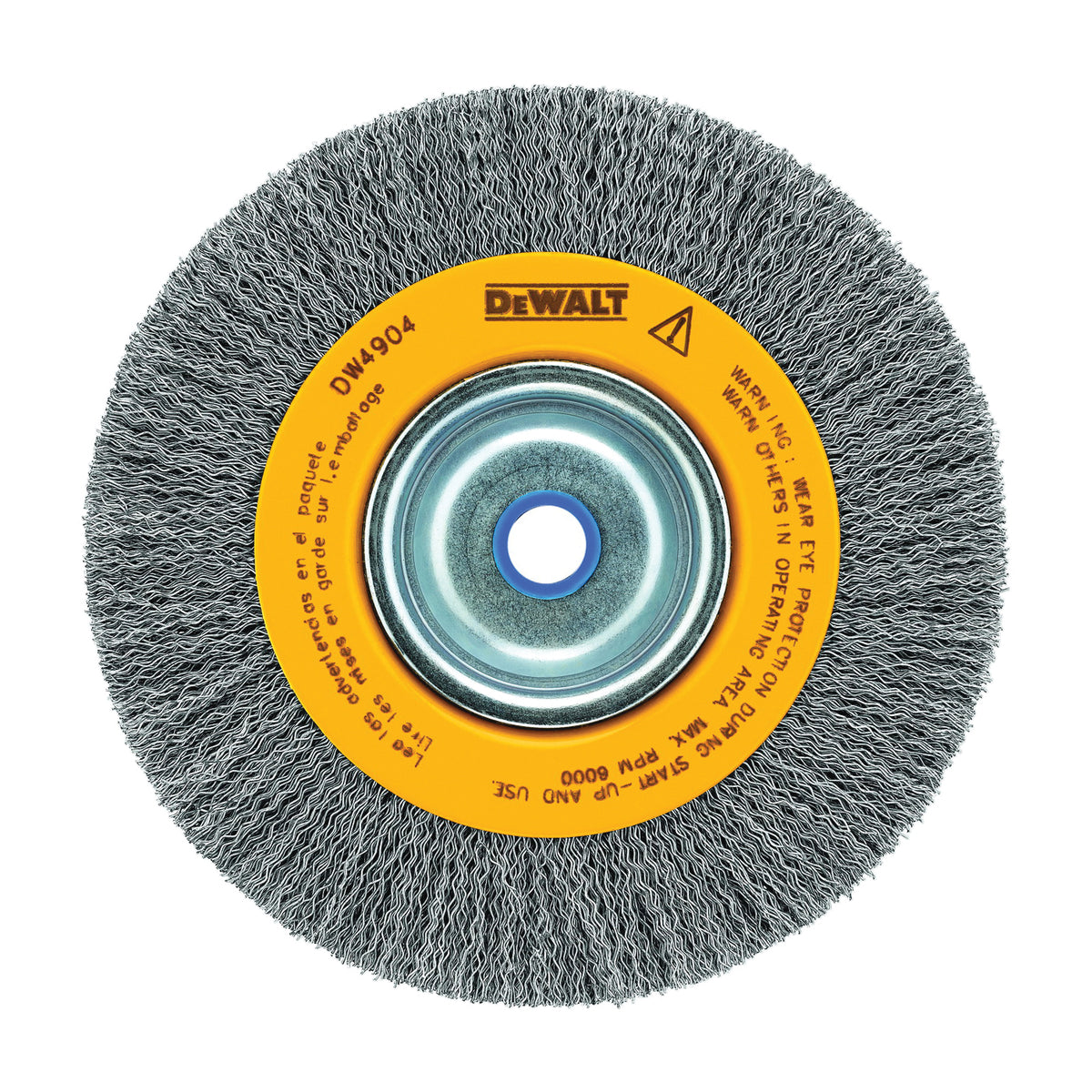 DeWALT DW4904 Wire Wheel Brush, 6 in Dia, 5/8 to 1/2 in Arbor/Shank, 0.014 in Dia Bristle, Carbon Steel Bristle