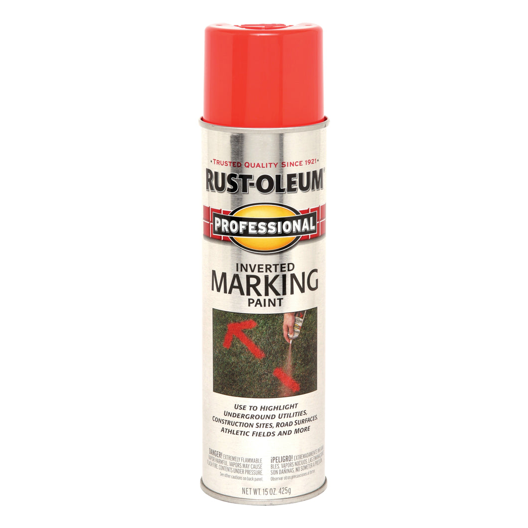 RUST-OLEUM PROFESSIONAL 2558838 Marking Spray Paint, Flat to Semi-Gloss Finish, Fluorescent Red/Orange, 15 oz