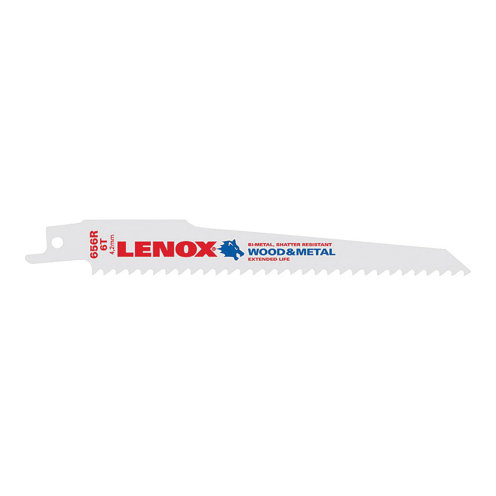 Lenox 20572656R Reciprocating Saw Blade, 3/4 in W, 6 in L, 6 TPI, High-Speed Cobalt Cutting Edge