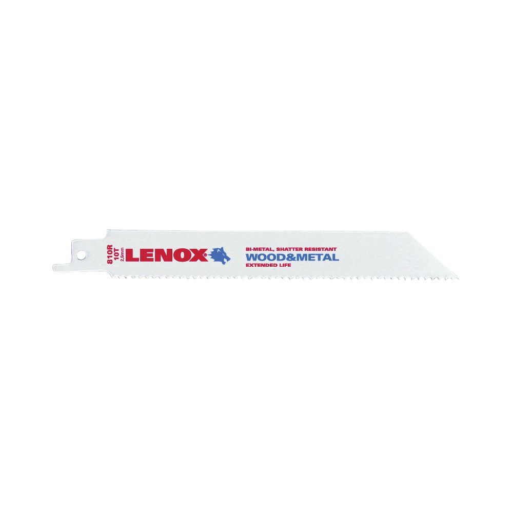 Lenox 20580810R Reciprocating Saw Blade, 3/4 in W, 8 in L, 10 TPI, Carbide Cutting Edge