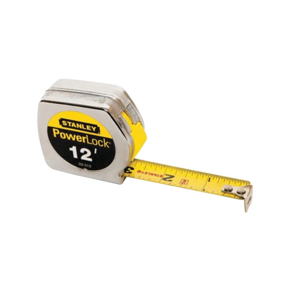 STANLEY 33-312L Tape Measure, 12 ft L Blade, 3/4 in W Blade, Steel Blade, Metal Case, Chrome Case