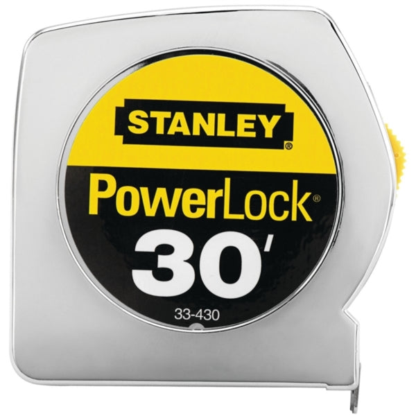 STANLEY 33-430 Measuring Tape, 30 ft L Blade, 1 in W Blade, Steel Blade, ABS Case, Chrome Case