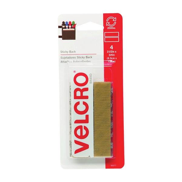VELCRO Brand 90077 Fastener, 3/4 in W, 3-1/2 in L, Beige
