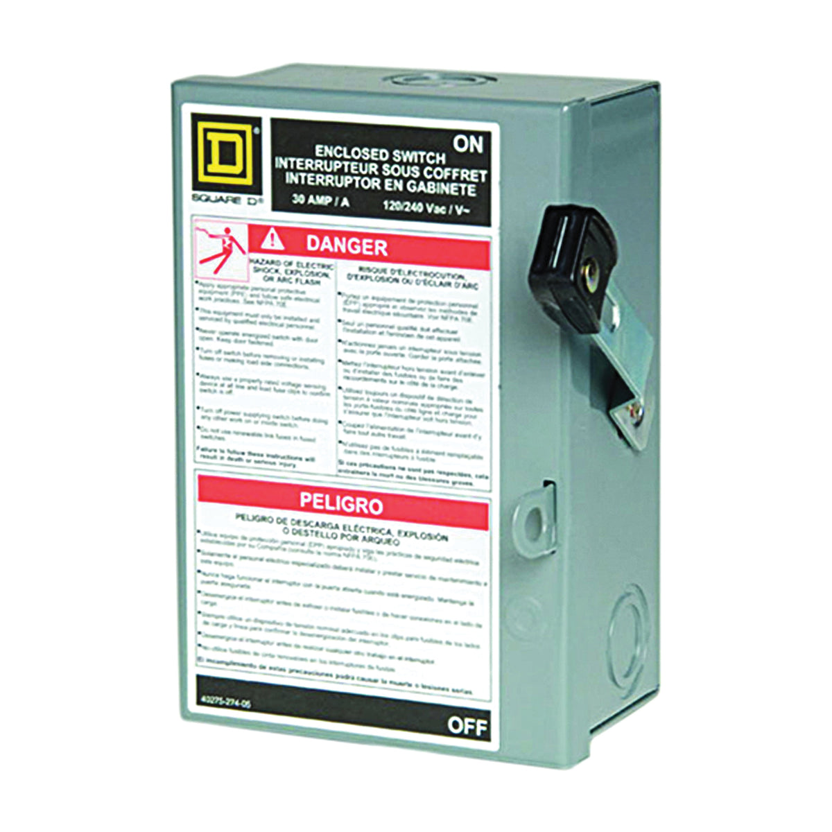 Square D L221N Safety Switch, 2 -Pole, 30 A, 240 V, DPST, Lug Terminal