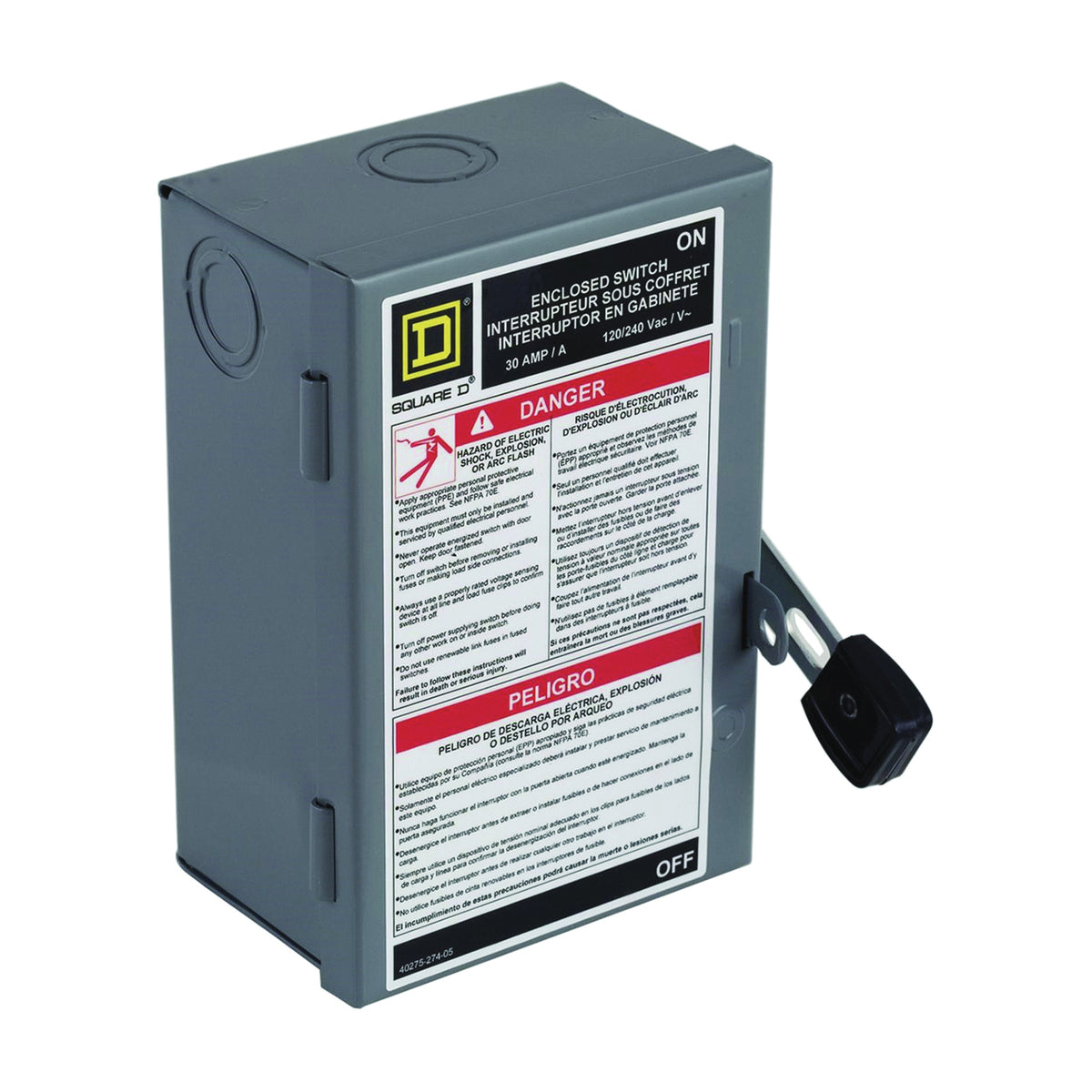 Square D L211N Safety Switch, 2 -Pole, 30 A, 240 V, DPST, Lug Terminal