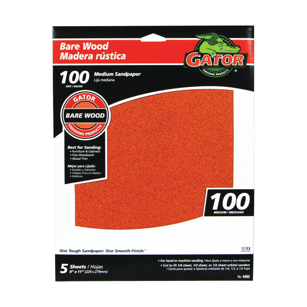 Gator 4463 Sanding Sheet, 11 in L, 9 in W, Medium, 100 Grit, Garnet Abrasive, Paper Backing