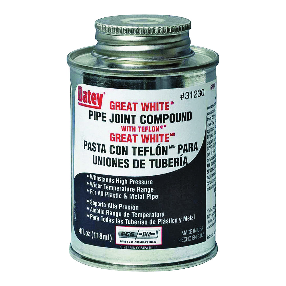 Oatey Great White 31230 Pipe Joint Compound, 4 oz Can, Liquid, Paste, White