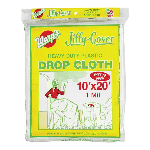 Warp's JC-1020 Drop Cloth, 20 ft L, 10 ft W, Plastic, Clear