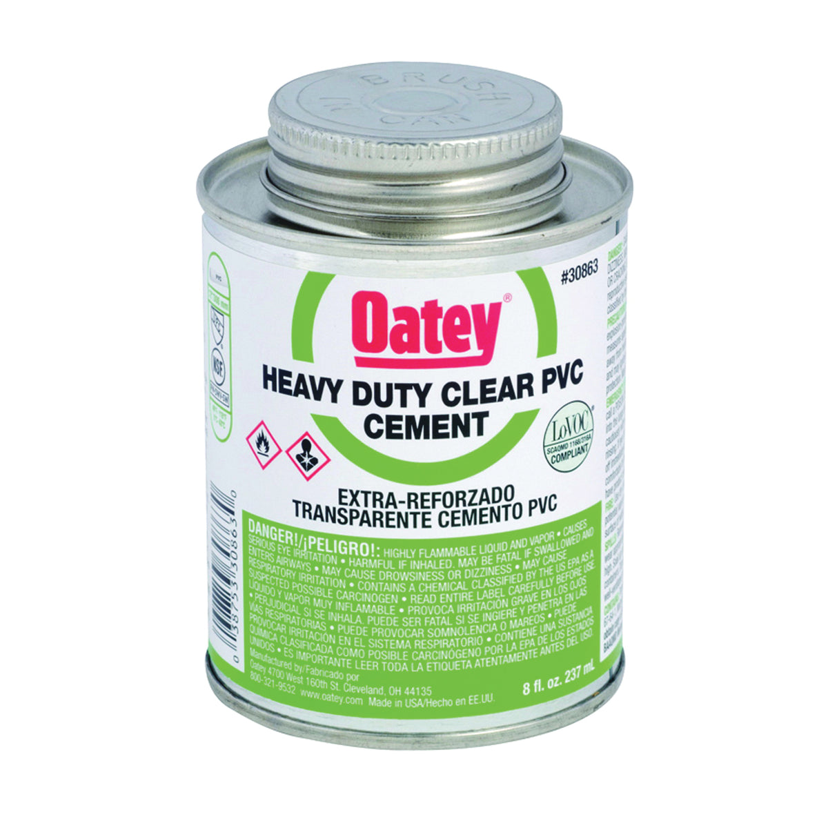 Oatey 30863 Solvent Cement, 8 oz Can, Liquid, Clear