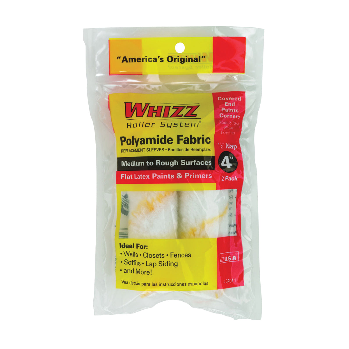 WHIZZ MAXIMUS 54011 Paint Roller Cover, 1/2 in Thick Nap, 4 in L, Polyamide Cover