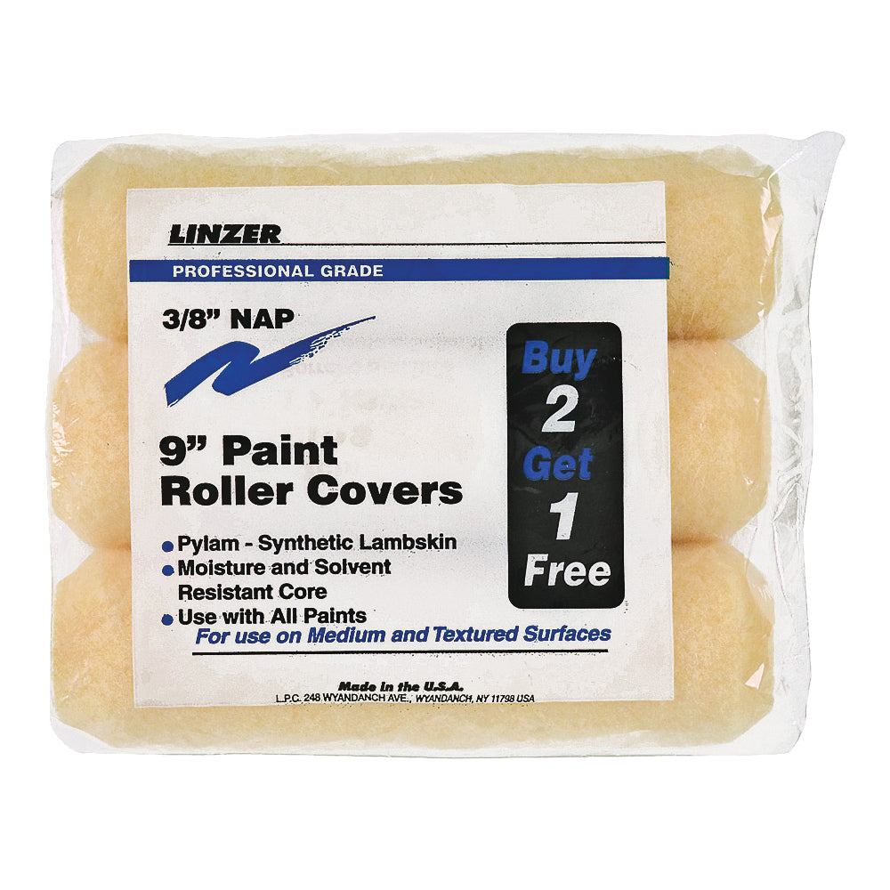 Linzer RS1433 Paint Roller Cover, 3/8 in Thick Nap, 9 in L