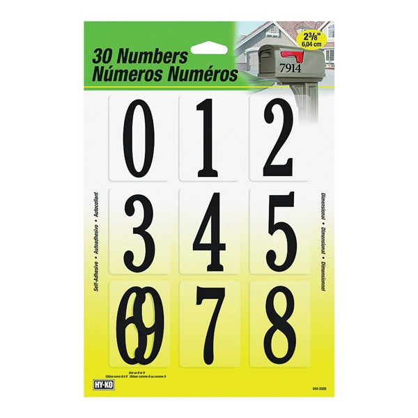 HY-KO MM-200B Packaged Number Set, 2-3/8 in H Character, Black Character, Plastic