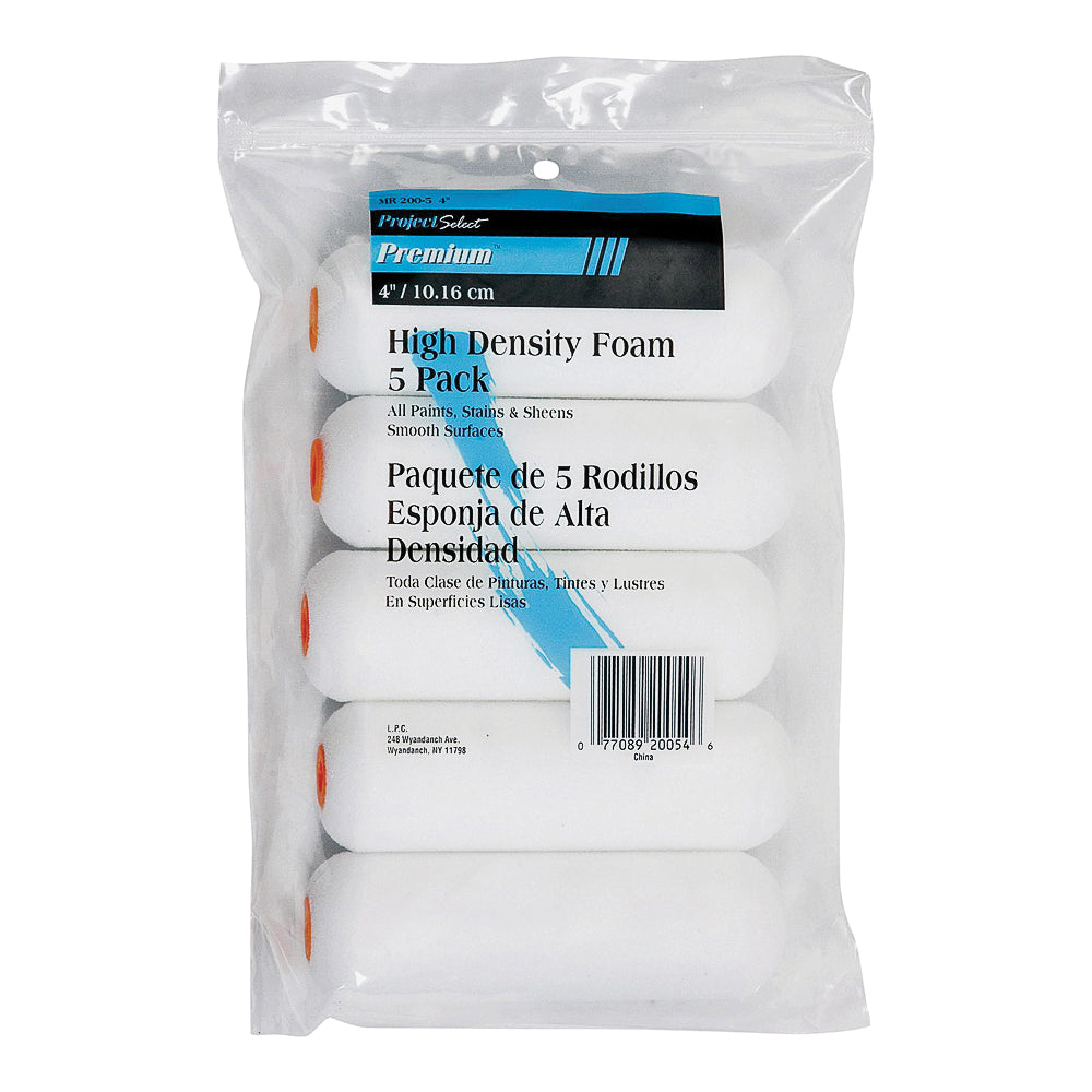 Linzer MR200-5-4 Paint Roller Cover, 1/4 in Thick Nap, 4 in L, Foam Cover, White