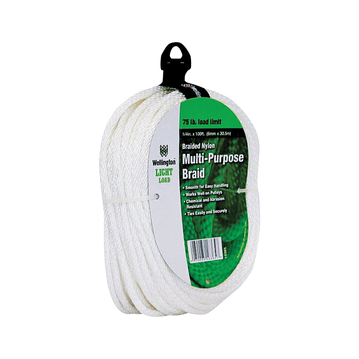 Wellington 16365 Rope, 1/4 in Dia, 100 ft L, #8, 75 lb Working Load, Nylon, White
