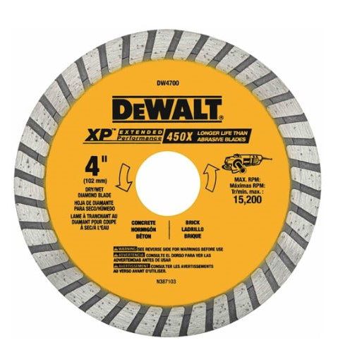 DeWALT DW4700 Circular Blade, 4 in Dia, 5/8 in Arbor, Diamond Cutting Edge, Continuous Rim