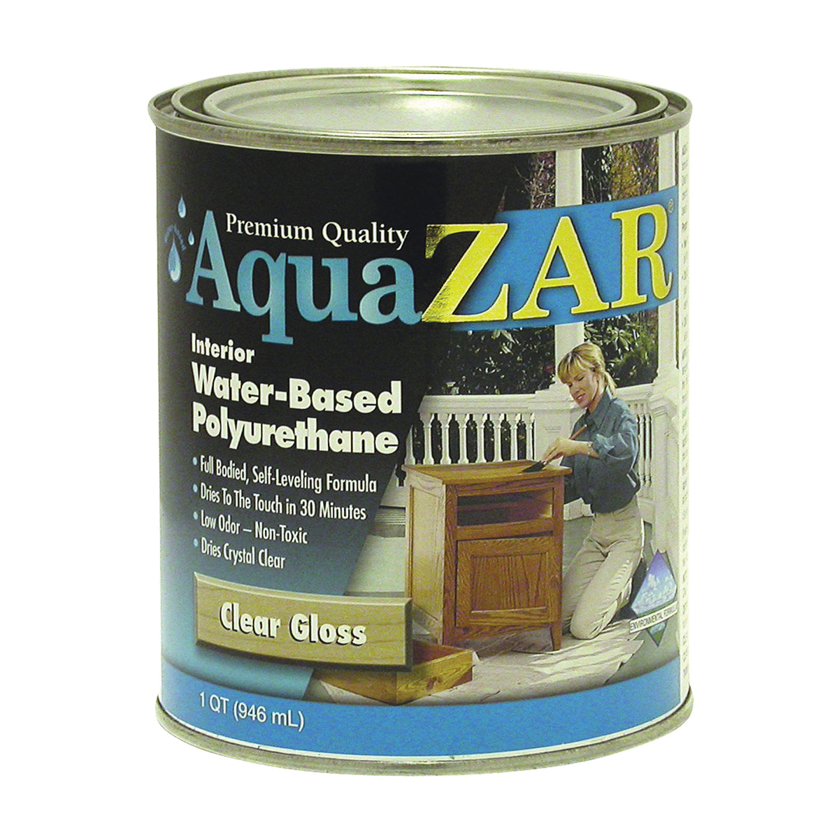 Aqua ZAR 32412 Polyurethane, Gloss, Liquid, Crystal Clear, 1 qt, Can