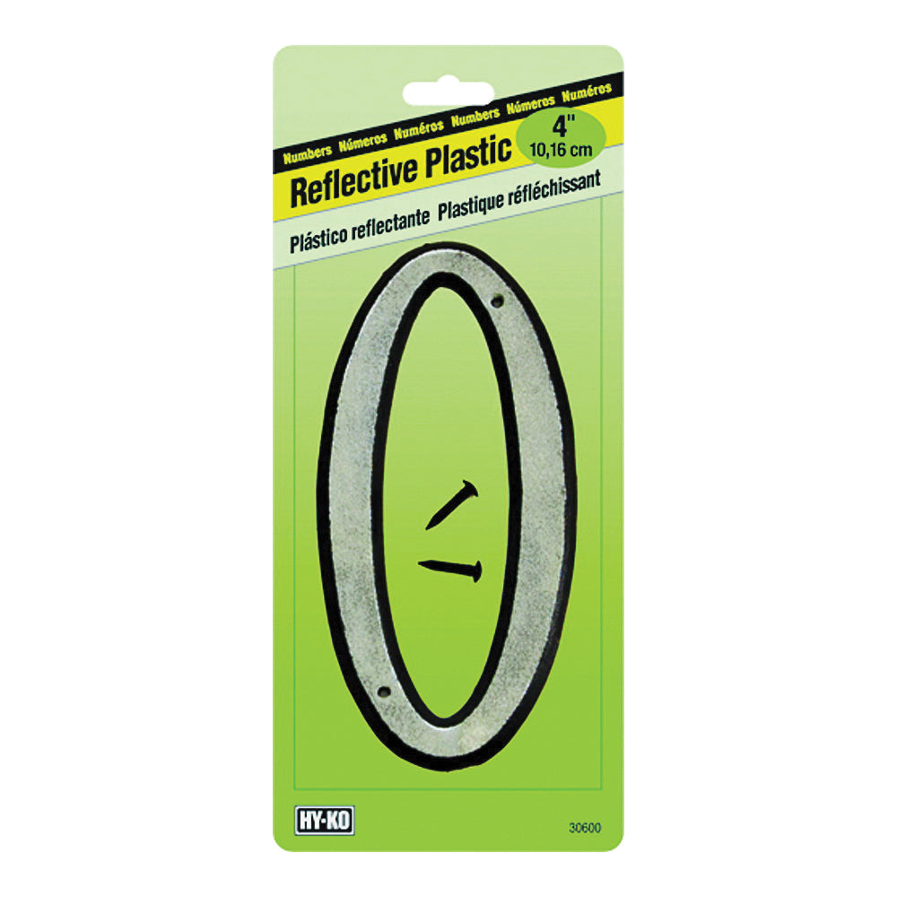 HY-KO 30600 Series 30610 House Number, Character: 0, 4 in H Character, Black/White Character, Plastic