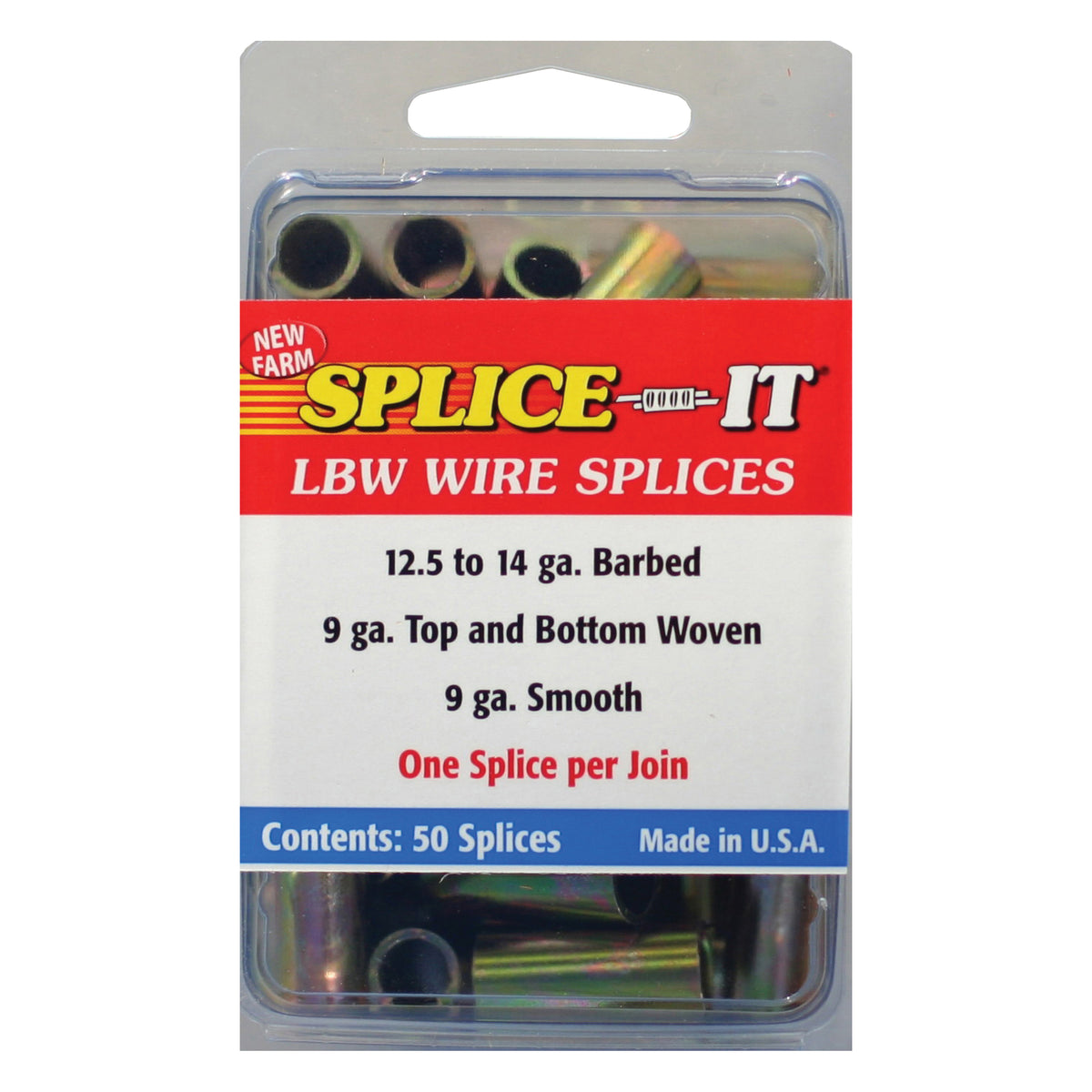 NEW FARM LBW5 Wire Splice, Stainless Steel, For: 12.5 to 14 ga Barbed Wire, 9 ga Top and Bottom Woven Fence