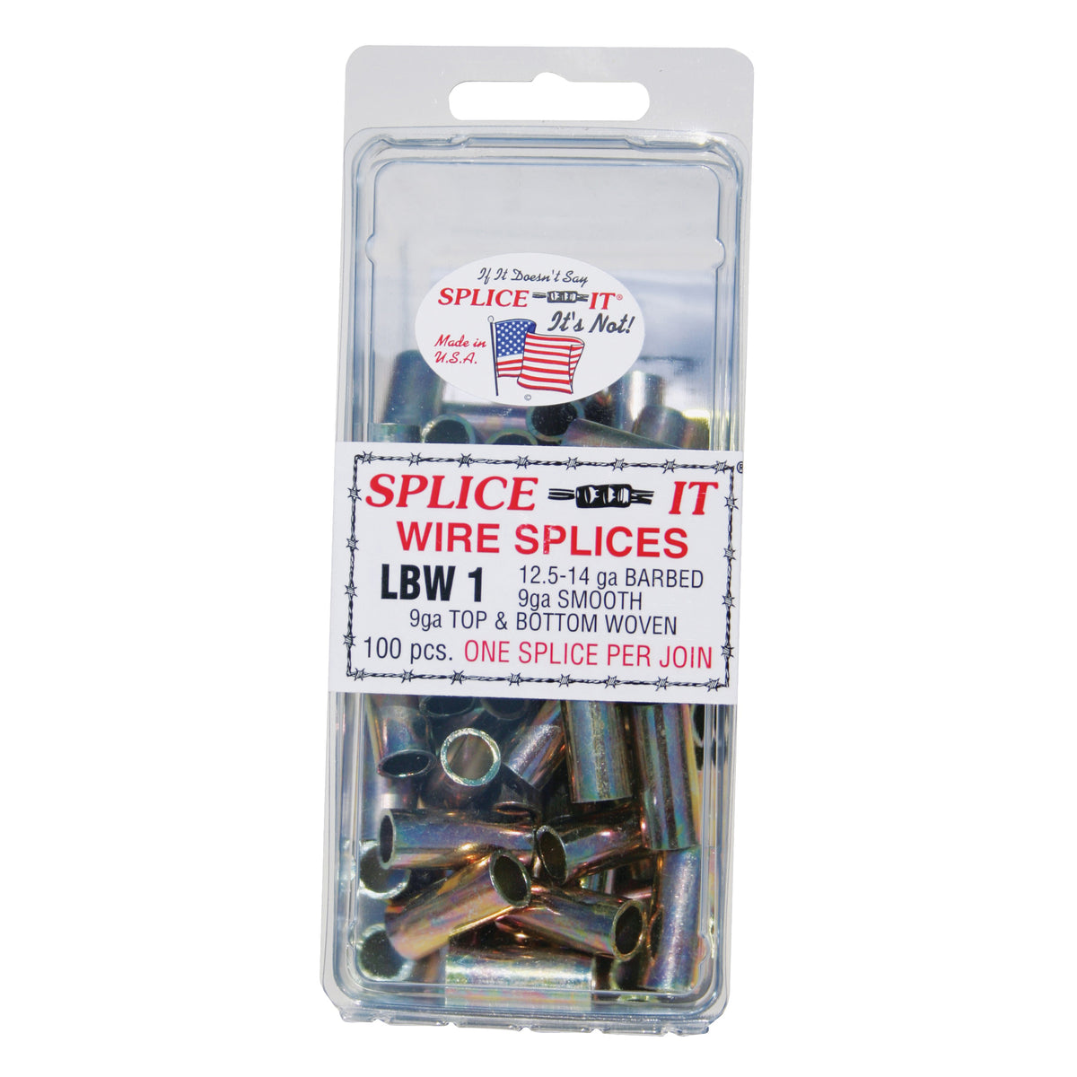 NEW FARM LBW1 Wire Splice, Stainless Steel, For: 12.5 to 14 ga Barbed Wire, 9 ga Top and Bottom Woven Fence