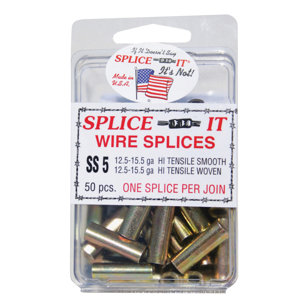 NEW FARM SS5 Wire Splice, Stainless Steel, For: 12.5 to 15.5 ga Hi-Ten Smooth, Woven Fence