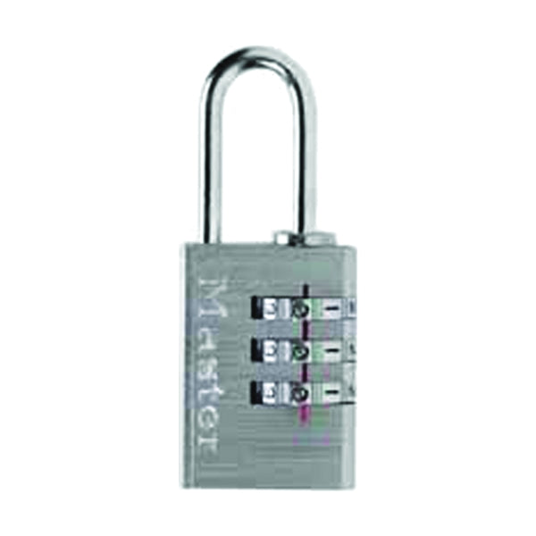 Master Lock 630D Padlock, 3/16 in Dia Shackle, 1 in H Shackle, Steel Shackle, Aluminum Body, Nickel, 1-3/16 in W Body