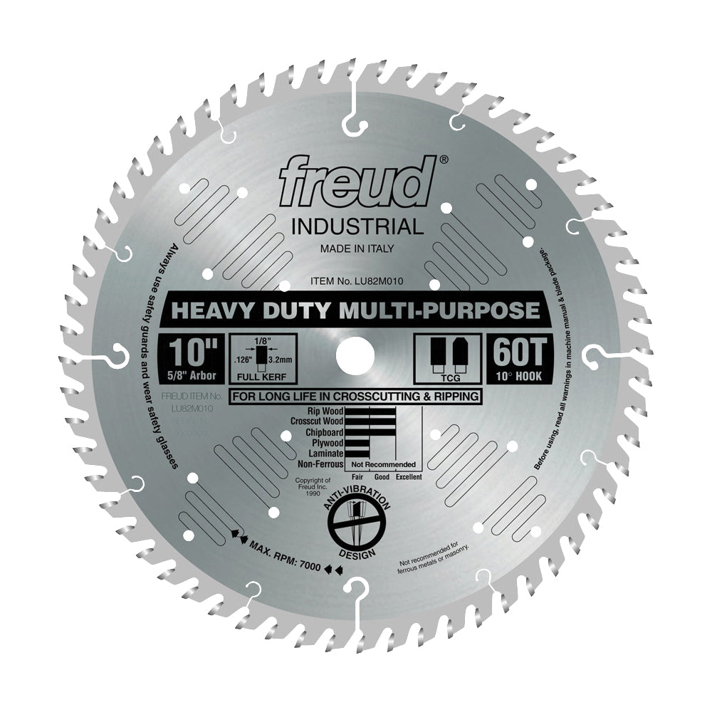 Freud LU82M010 Circular Saw Blade, 10 in Dia, 5/8 in Arbor, 60-Teeth, Carbide Cutting Edge