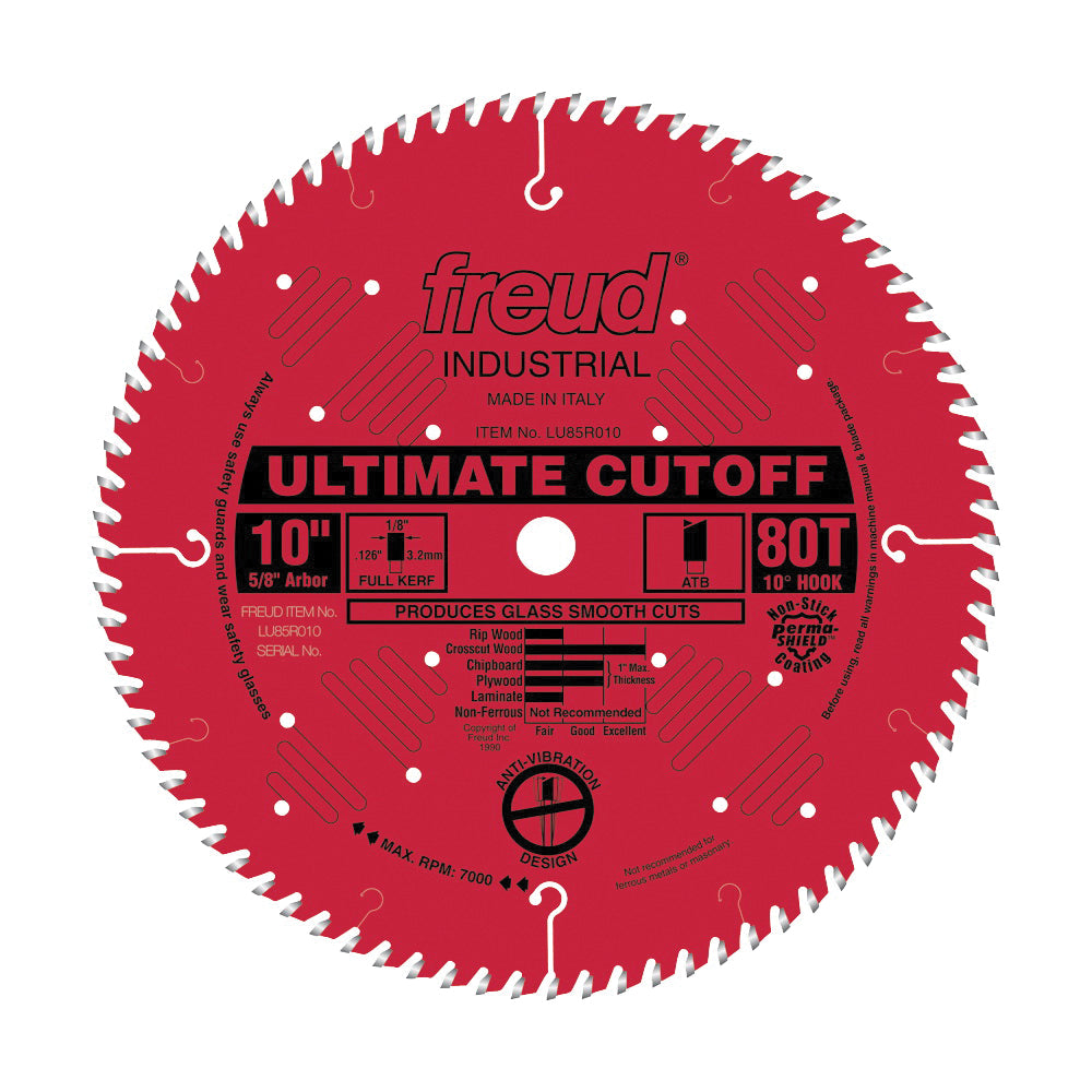 Freud LU85R010 Circular Saw Blade, 10 in Dia, 5/8 in Arbor, 80-Teeth, Carbide Cutting Edge
