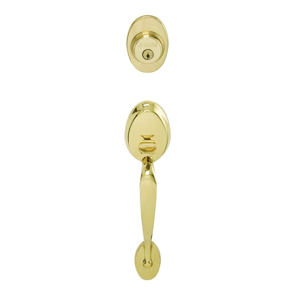Schlage Plymouth Series F58PLY605 Handleset, Keyed Different Key, Solid Brass, Brass, 2-3/8 x 2-3/4 in Backset, C Keyway