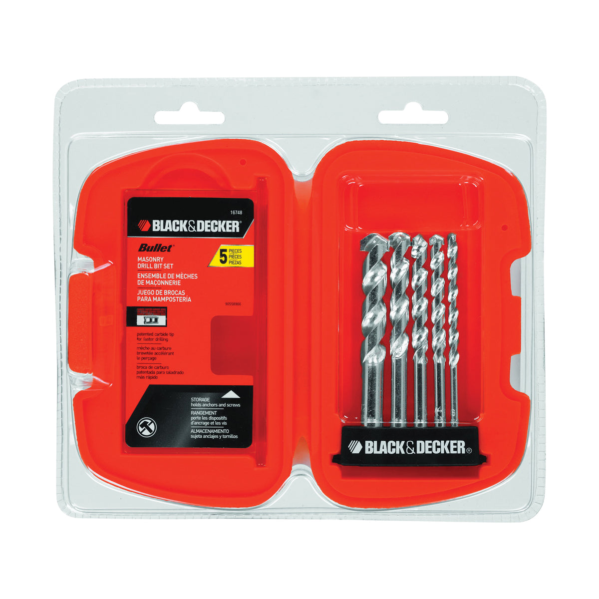 Black+Decker 16748 Rotary Drill Bit Set, 5-Piece, Carbide