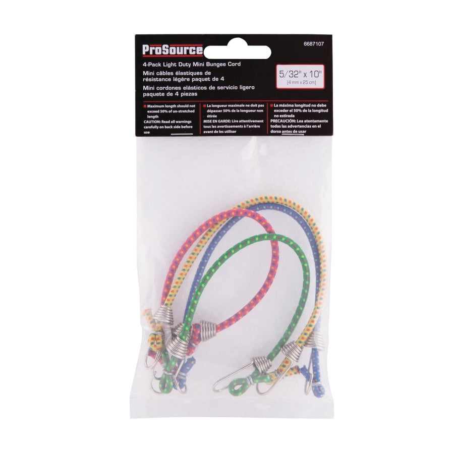 ProSource FH64074 Stretch Cord, 4 mm Dia, 10 in L, Blue/Green/Red/Yellow, Hook End