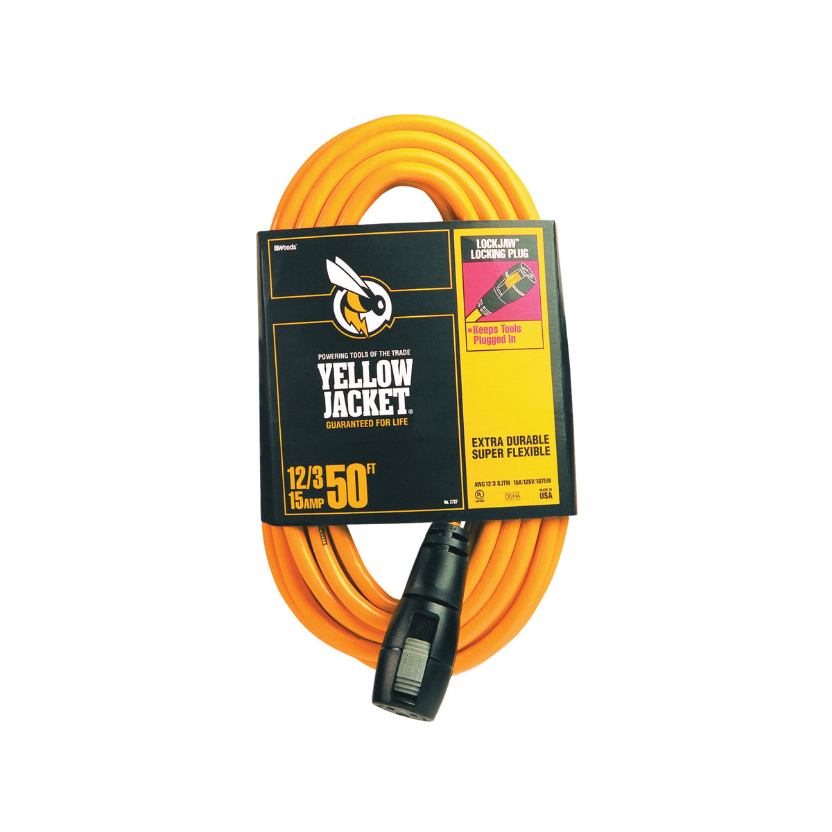 CCI 2737 Extension Cord, 12 AWG Cable, 50 ft L, 15 A, 125 V, Yellow