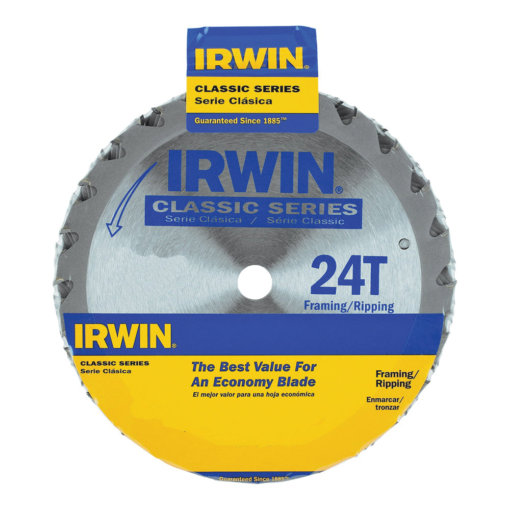 IRWIN 15120 Circular Saw Blade, 6-1/2 in Dia, 5/8 in Arbor, 24-Teeth, Carbide Cutting Edge