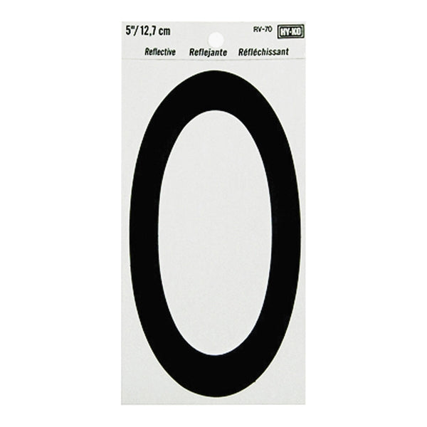 HY-KO RV-70/0 Reflective Sign, Character: 0, 5 in H Character, Black Character, Silver Background, Vinyl