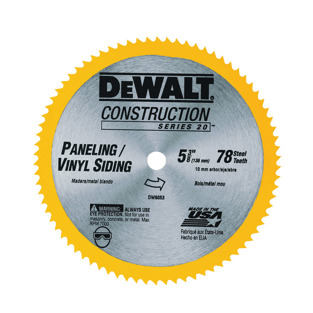 DeWALT DW9053 Circular Saw Blade, 5-3/8 in Dia, 10 mm Arbor, 80-Teeth, Carbide Cutting Edge