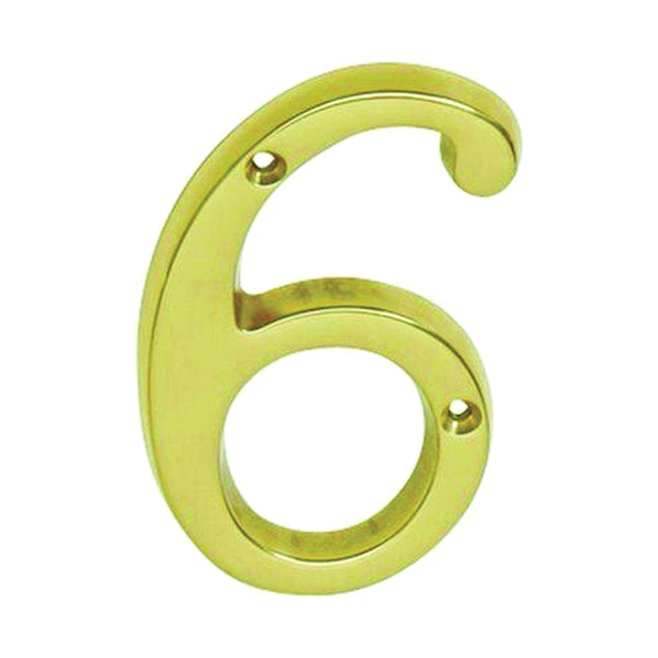 Schlage SC2-3066-605 #6 House Number, Character: 6, 4 in H Character, Brass Character, Solid Brass