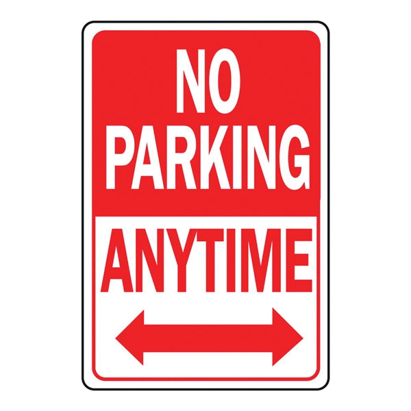 HY-KO HW-1 Parking Sign, Rectangular, NO PARKING ANYTIME, Red/White Legend, Red/White Background, Aluminum