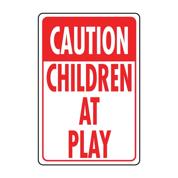 HY-KO HW-7 Traffic Sign, Rectangular, CHILDREN AT PLAY, Red Legend, White Background, Aluminum