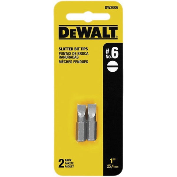 DeWALT DW2006 Screwdriver Bit, #6 Drive, Slotted Drive, 1/4 in Shank, Hex Shank, 1 in L, Steel