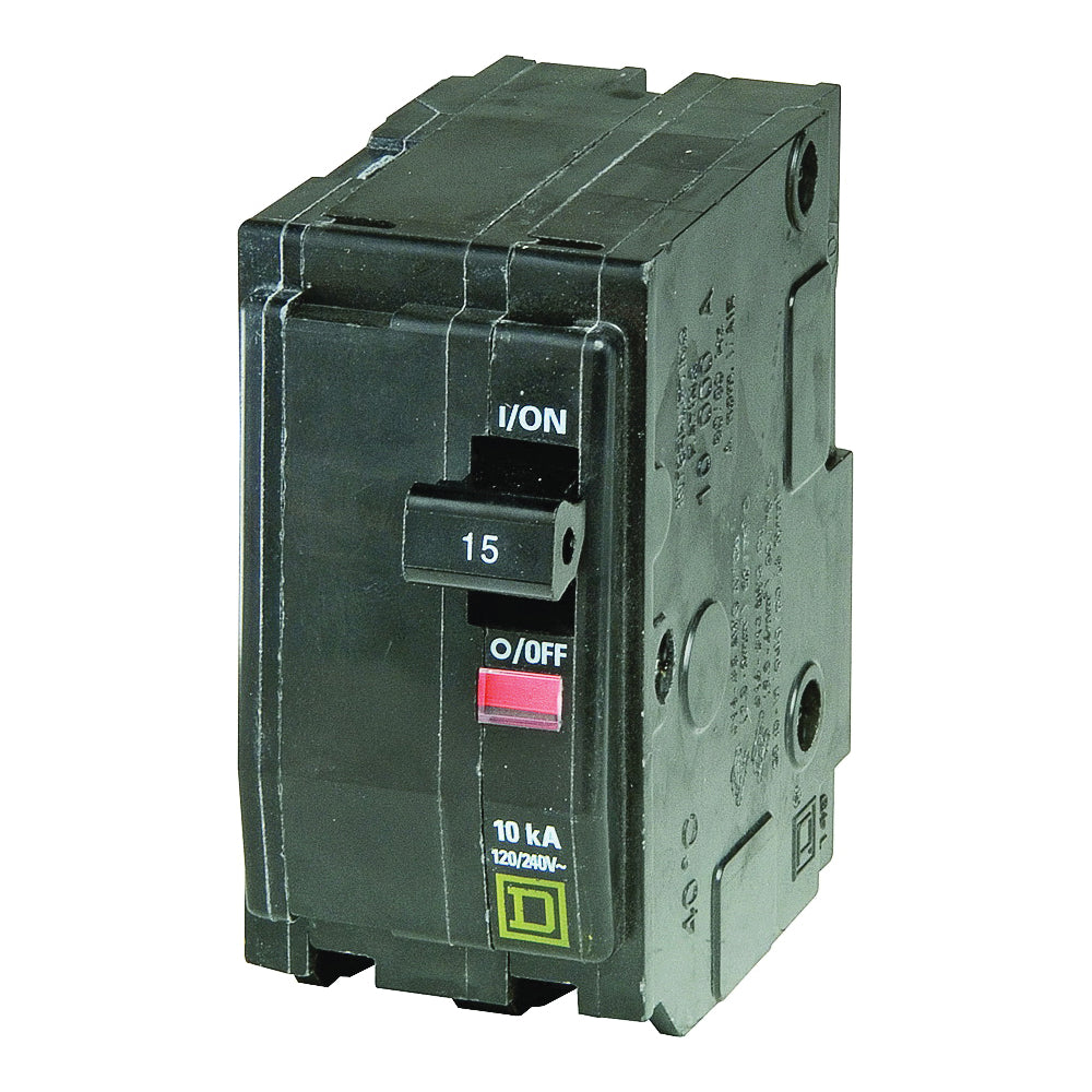 Square D QO QO215CP Circuit Breaker, Mini, 15 A, 2 -Pole, 120/240 VAC, 48 VDC, Plug Mounting, Black