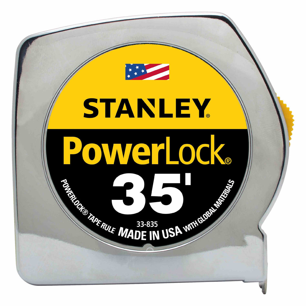 STANLEY 33-835 Measuring Tape, 35 ft L Blade, 1 in W Blade, Steel Blade, ABS Case, Chrome Case