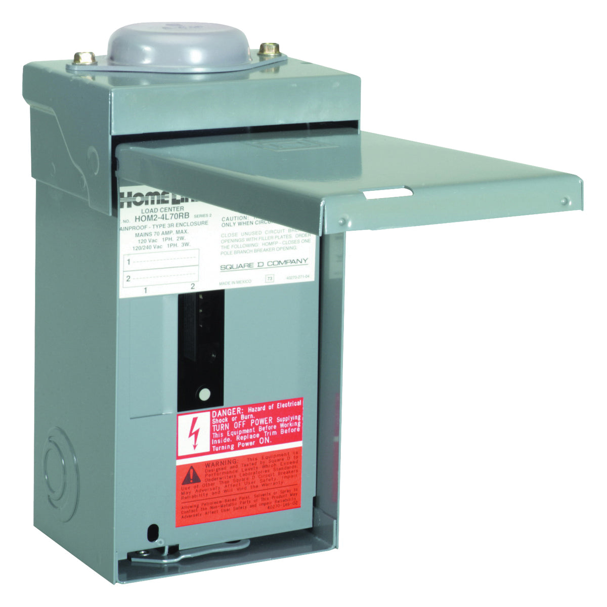 Square D Homeline HOM24L70RBCP Load Center, 70 A, 2 -Space, 4 -Circuit, Main Lug, NEMA 3R Enclosure, Plug Mounting