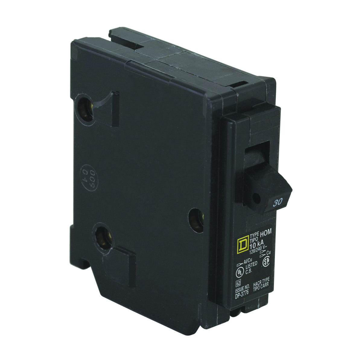Square D Homeline HOM130CP Circuit Breaker, Mini, 30 A, 1 -Pole, 120 V, Fixed Trip, Plug Mounting, Black