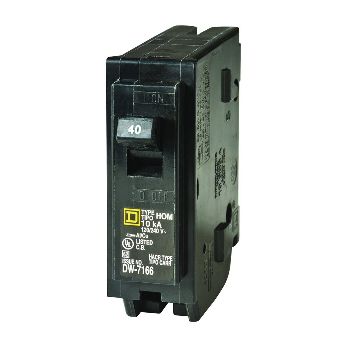 Square D Homeline HOM140CP Circuit Breaker, Mini, 40 A, 1 -Pole, 120 V, Fixed Trip, Plug Mounting, Black